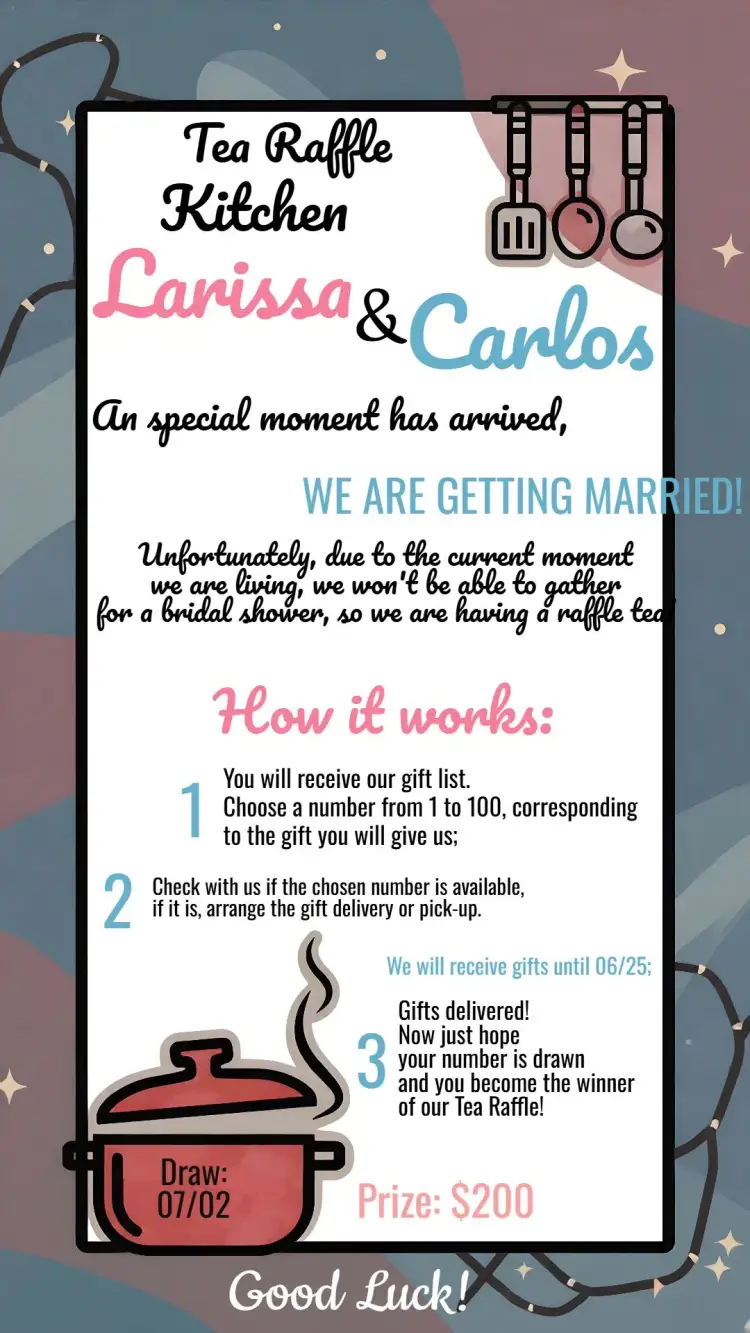 Invitation Kitchen Raffle Tea Card – Bridal Shower theme pink, blue, black, white, fun, modern