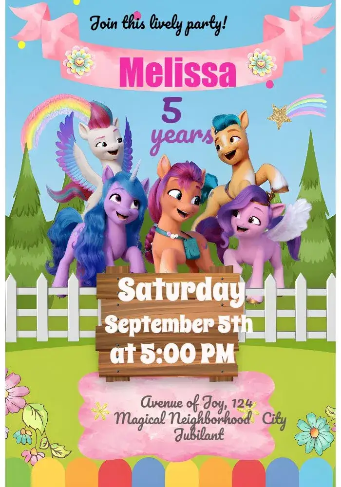 Invitation My Little Pony Colorful – Most searched for theme colorful, watercolor, fantasy, children's, themed