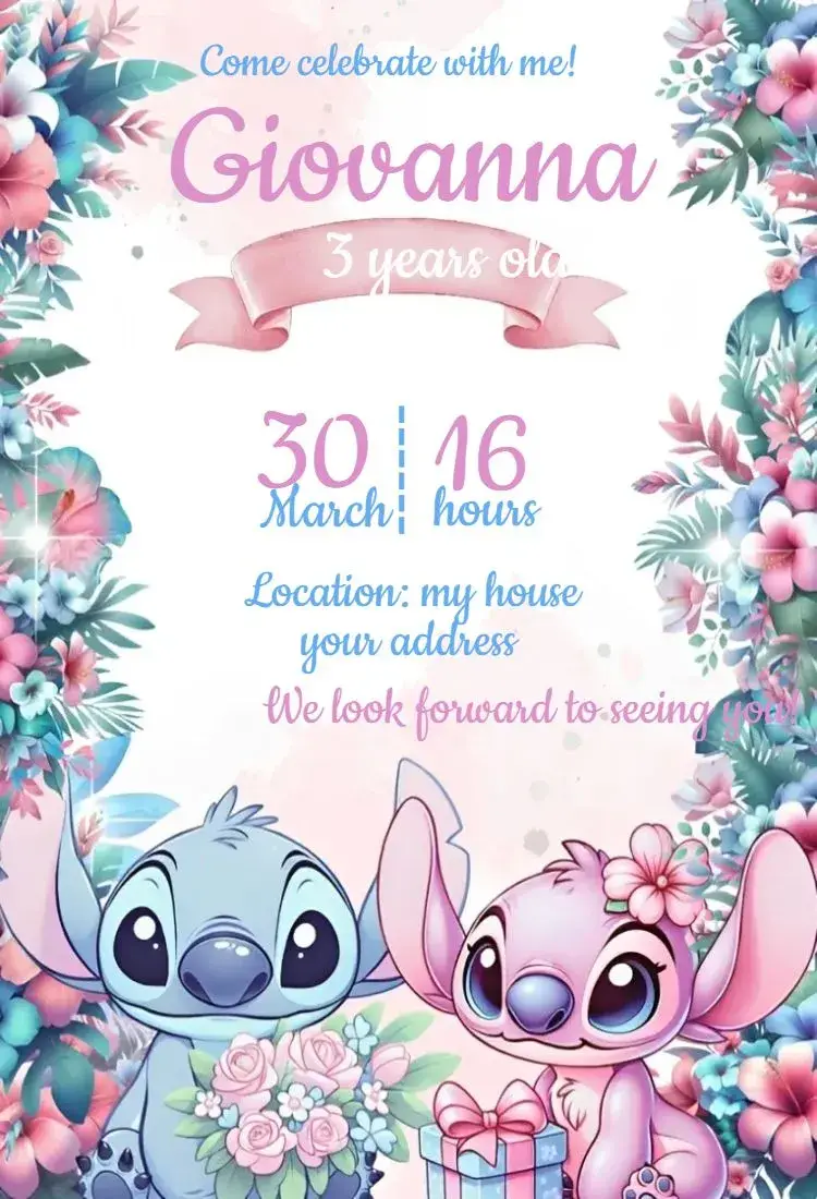 Invite Stitch and Angel 5 editable and customizable