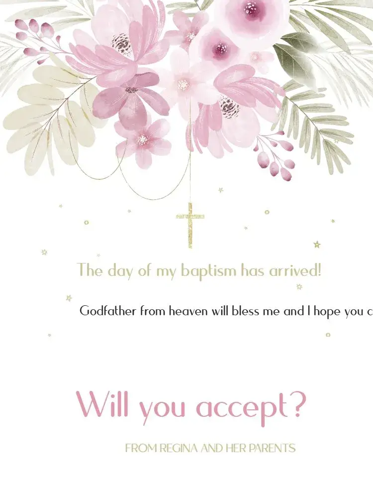 For Baptism Godparents Pink Floral Godmother invitation