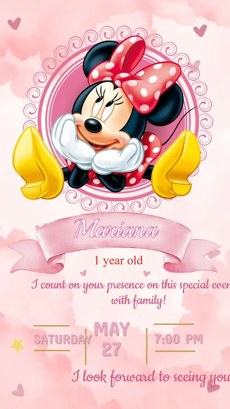 Pink Minnie Birthday Invitation