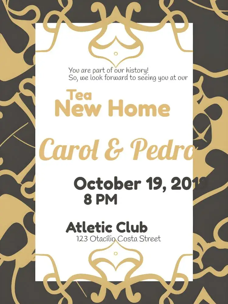 Invitation Tea Of New Home Arabesques Wedding – Bridal Shower theme golden, black and white, arabesques, modern, elegant