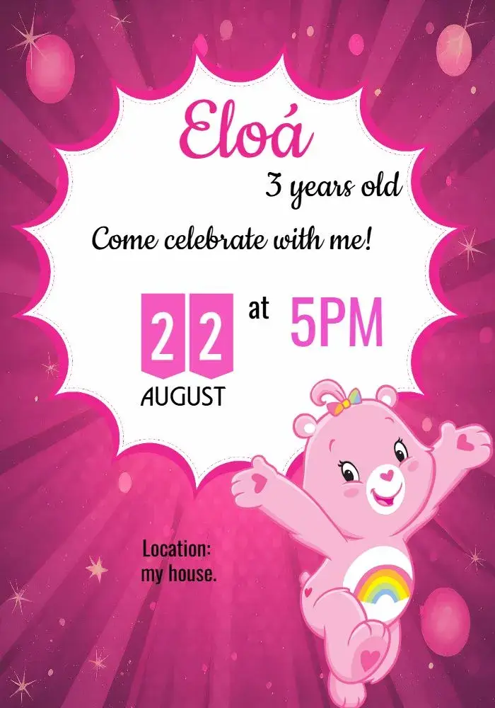 Ursinhos Carinhosos Animated Little Girl invitation