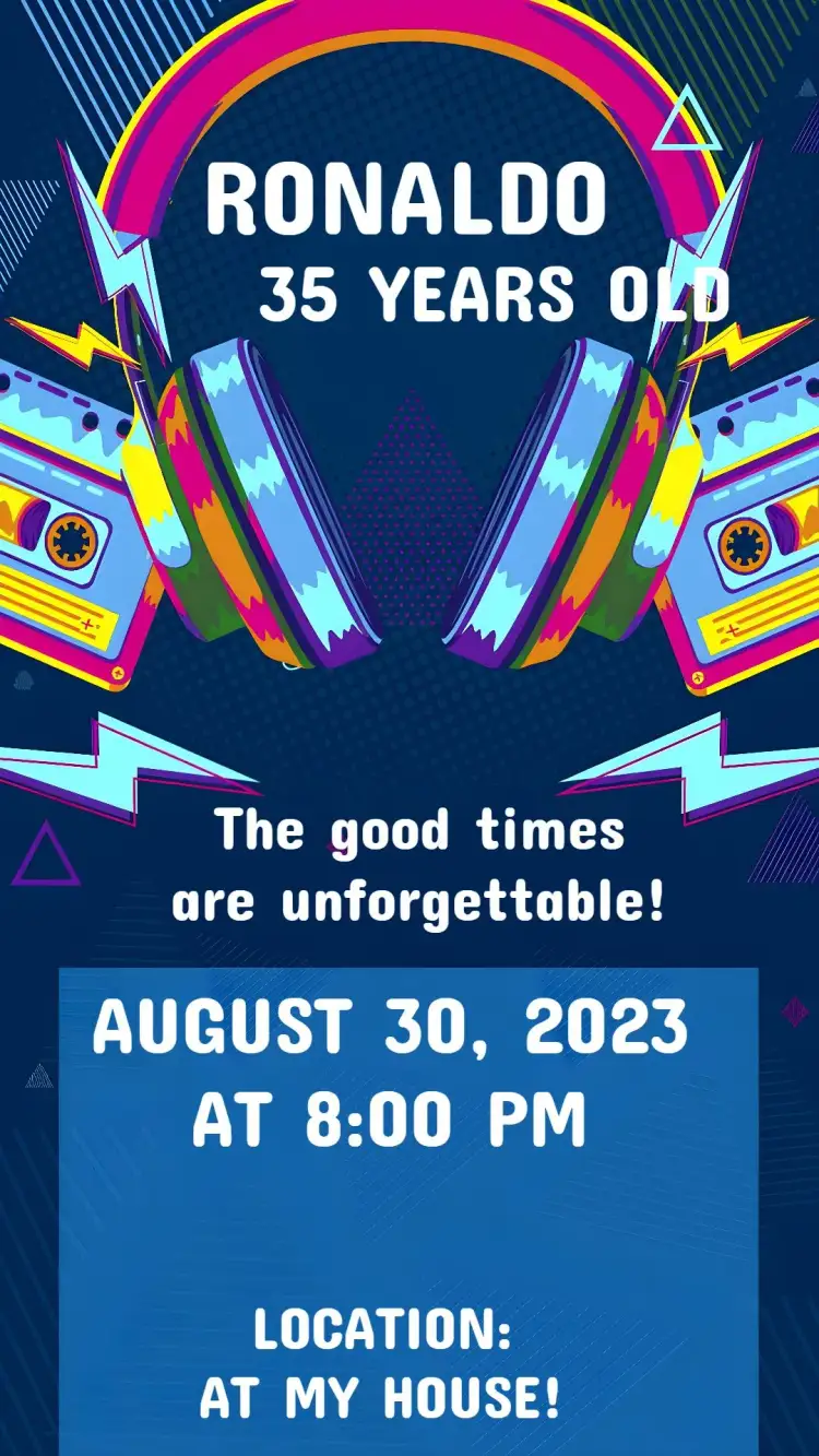 Invitation 80s Music Party – Sweet 15 theme colorful, vintage, musical, nostalgic, youthful, fun