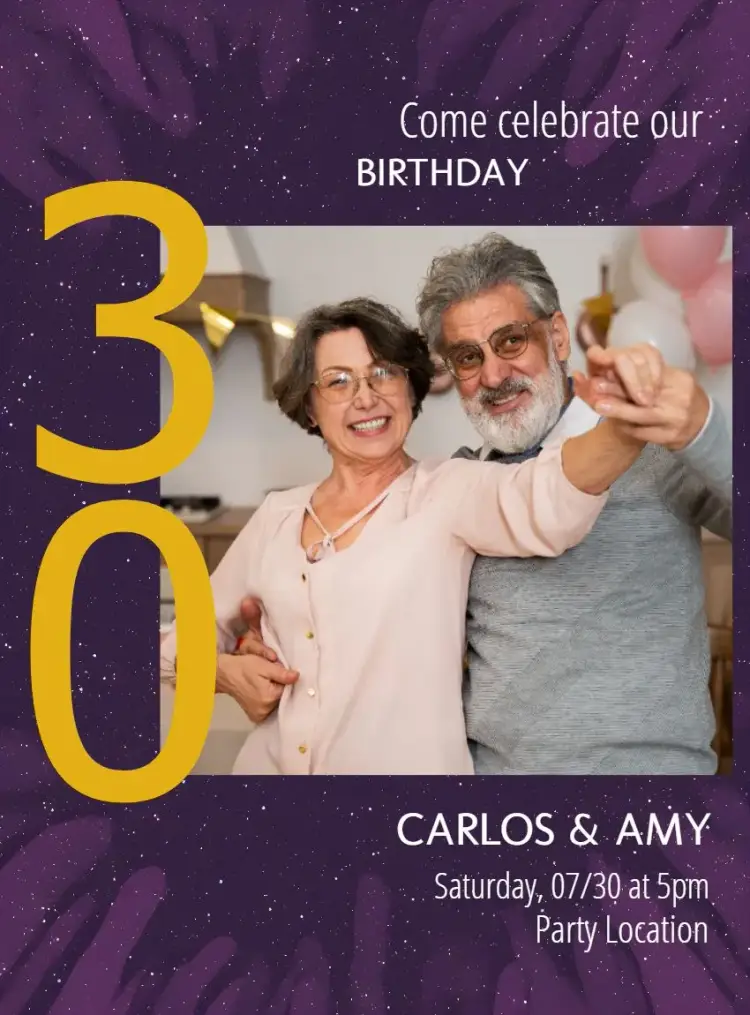 Thirtieth Wedding Anniversary Purple Gold invitation