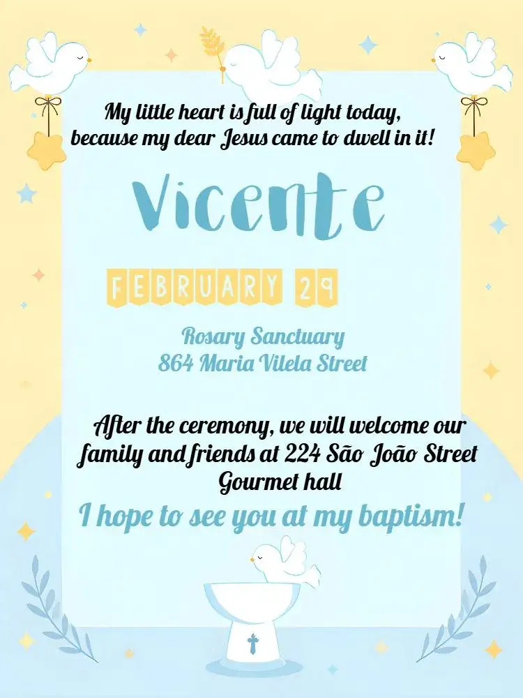 Invitation Baby Baptism – First Communion theme colorful, little angels, minimalist, childish, white and blue