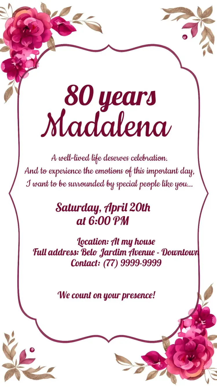 80 Years White Floral invitation