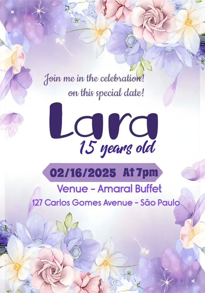 15 Years Lilac Floral invitation
