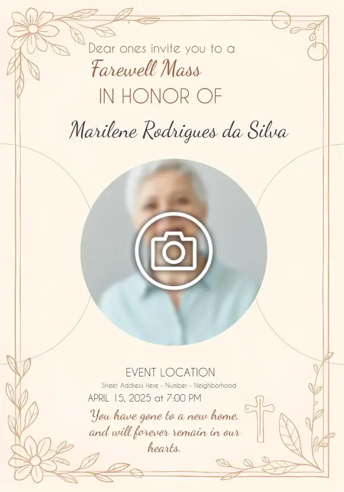 Invitation Funeral Mass With Photo Wake – Commemorative Dates theme brown, minimalist, elegant, classic, respectful