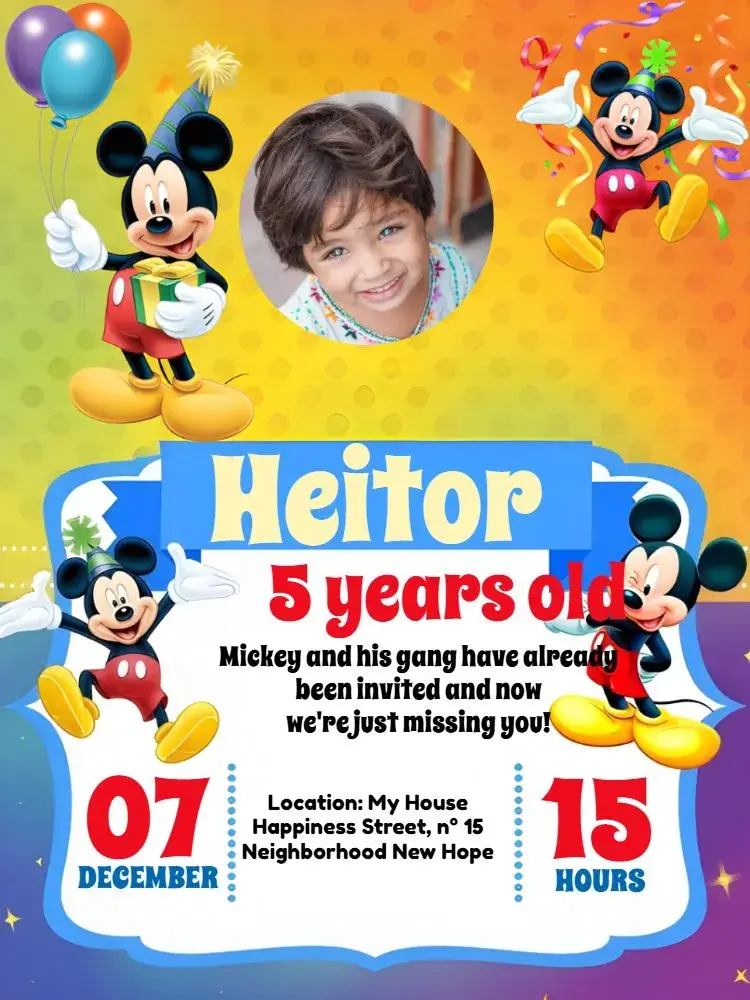 Mickey Mouse With Photo Rat invitation