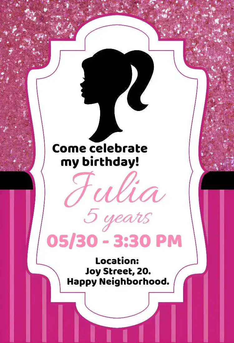 Invitation Barbie birthday – Kids' Birthday Party theme pink, bright, fancy, childish, trendy, fun