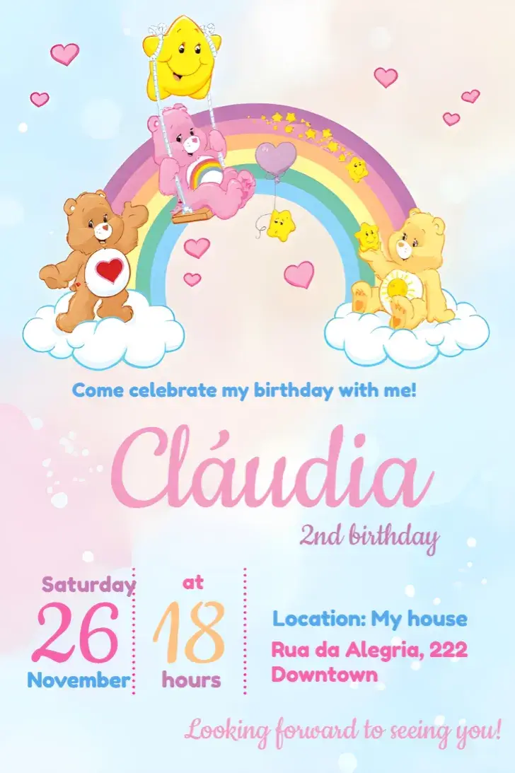 Care Bears Rainbow invitation