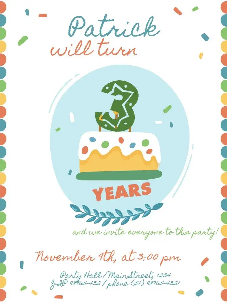 3 Years Colorful Girl invitation
