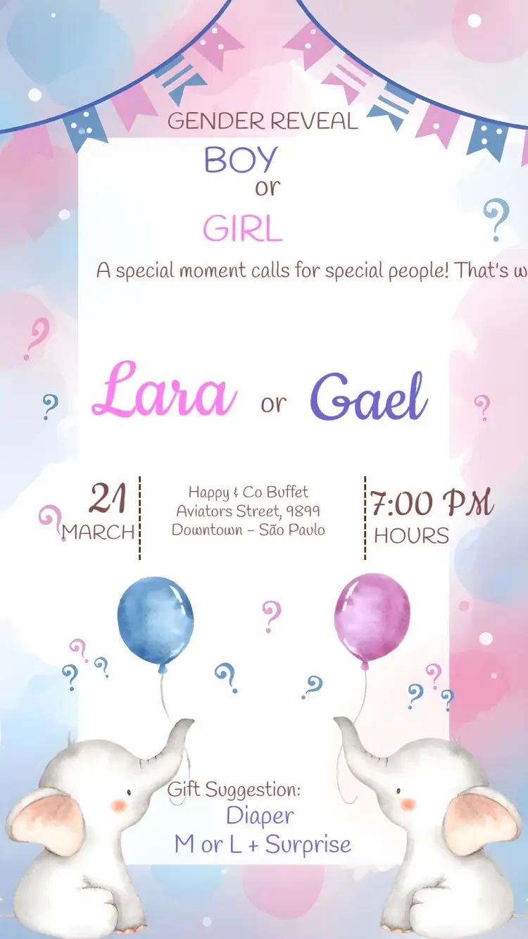 Elephant Gender Reveal Tea Party invitation