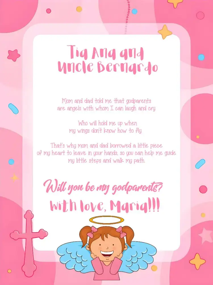 Invitation Godparents Baptism Godmother – Baptism theme beige, yellow, brown, religious, delicate, childish