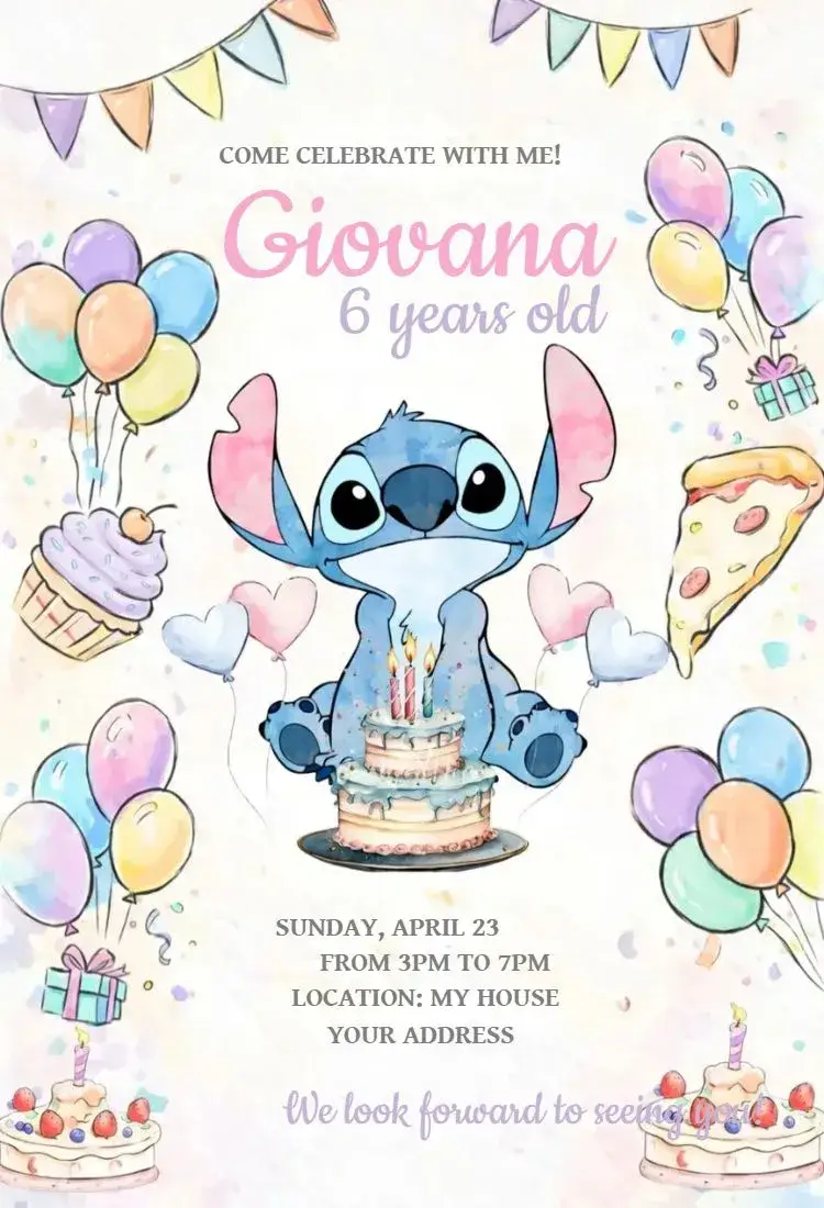 Invite Stitch pizza editable and customizable
