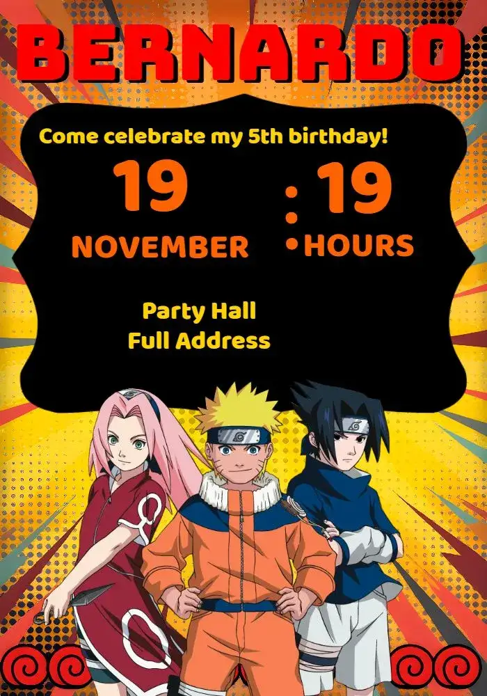 Invitation Naruto AND E – Most searched for theme modern, anime, colorful, themed, youthful