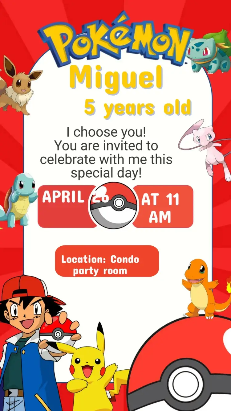 Pokémon Birthday Invitation