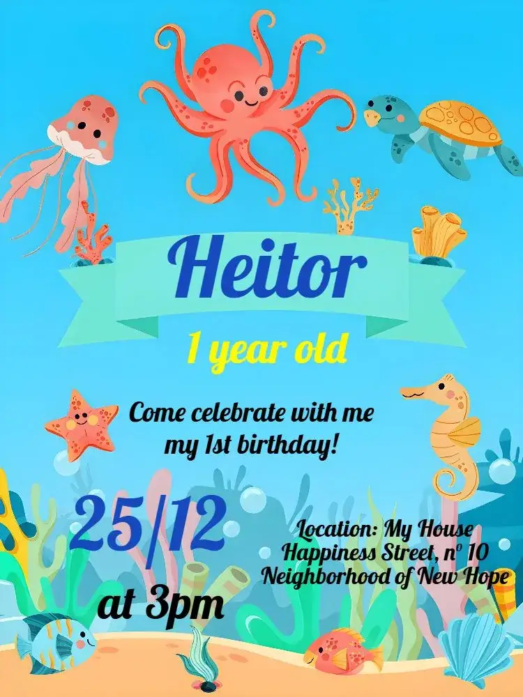 Invitation Under the Sea Little Star – Kids' Birthday Party theme navy, colorful, fun, childlike, tropical