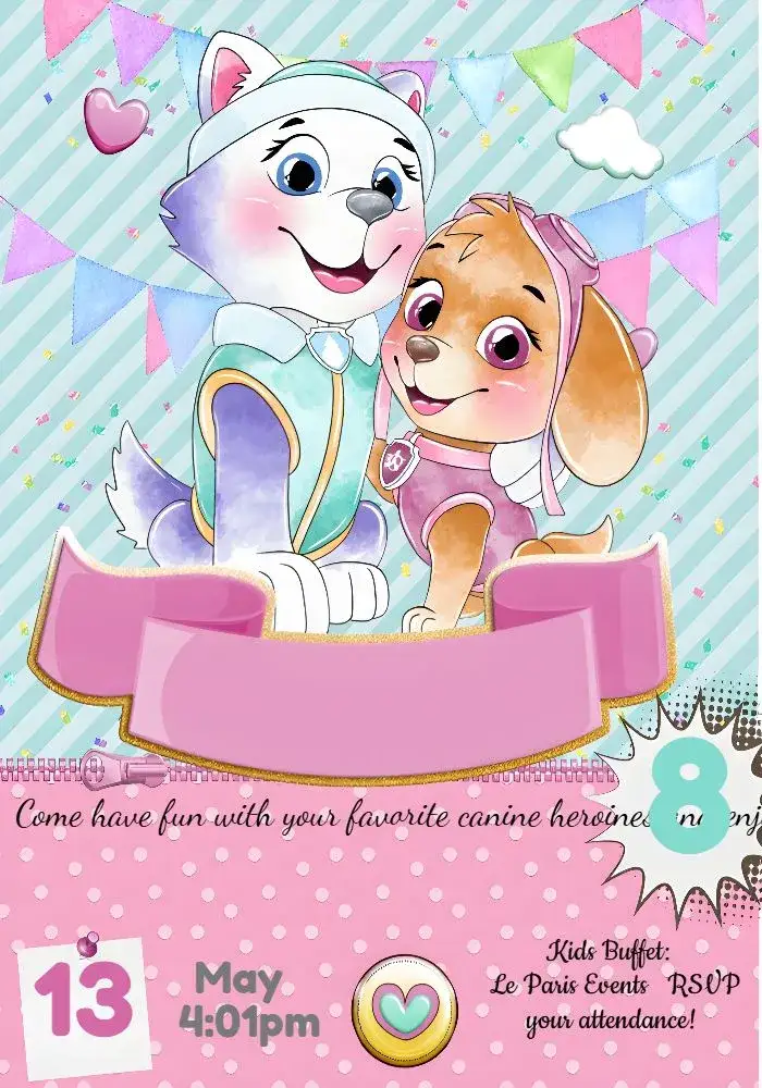 Invitation Virtual Paw Patrol – Kids' Birthday Party theme colorful, fun, childish, themed, modern