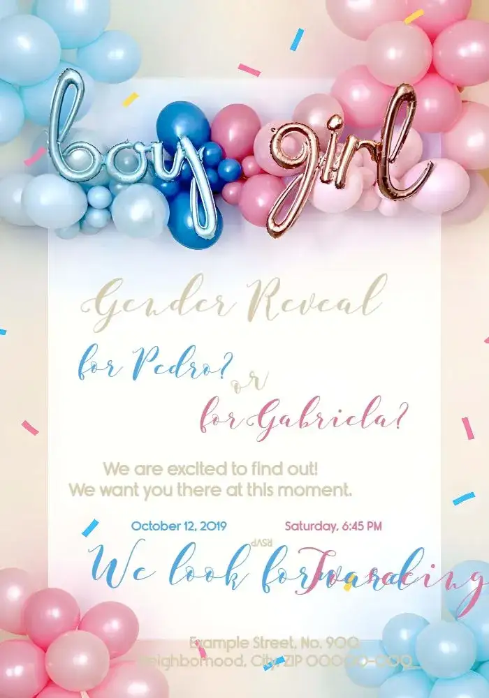 Invitation Baby Gender Reveal Tea Party – Gender Reveal theme modern, colorful, cheerful, fun, minimalist