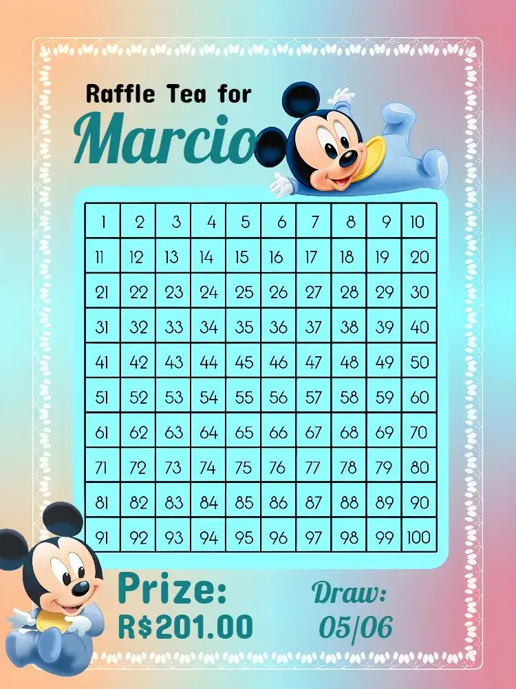 Invitation Mickey Baby Shower Raffle Card – Raffle Tea theme Mickey Mouse, blue and yellow, fun and playful, childish, modern, themed