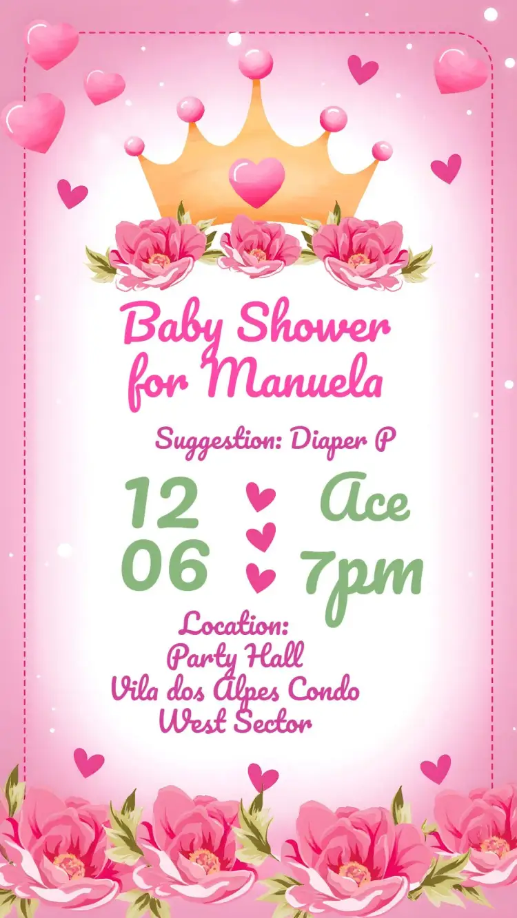 Floral Princess Hearts Baby Shower invitation