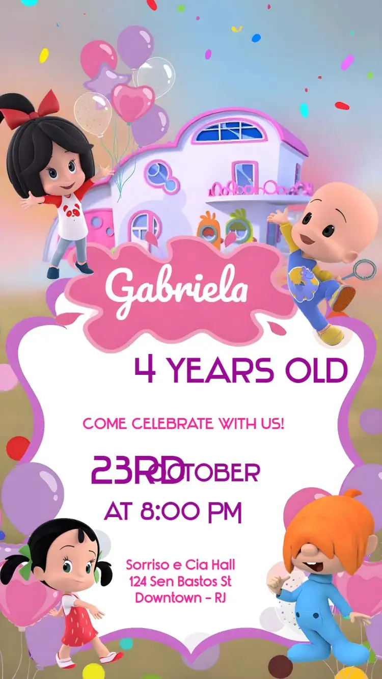 Invitation Cleo & Cuquin Pink – Most searched for theme colorful, childlike, fun, modern, playful