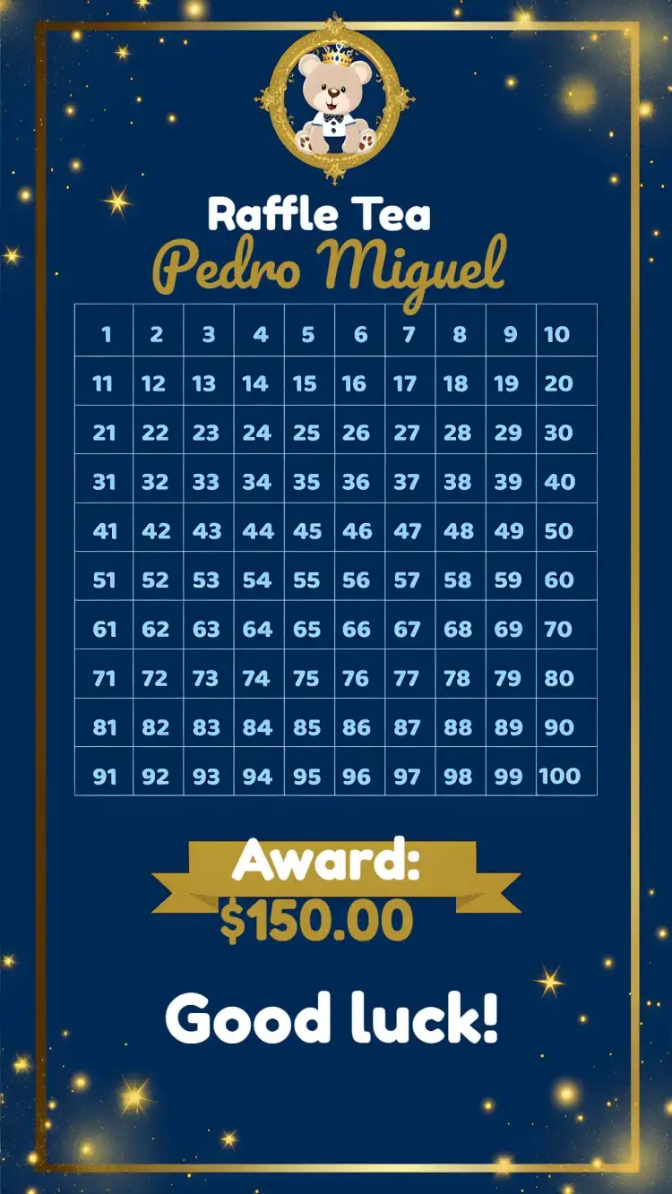Invitation Tea Raffle Little Prince Numbers – Raffle Tea theme blue, golden, white, children's, prince, teddy bear