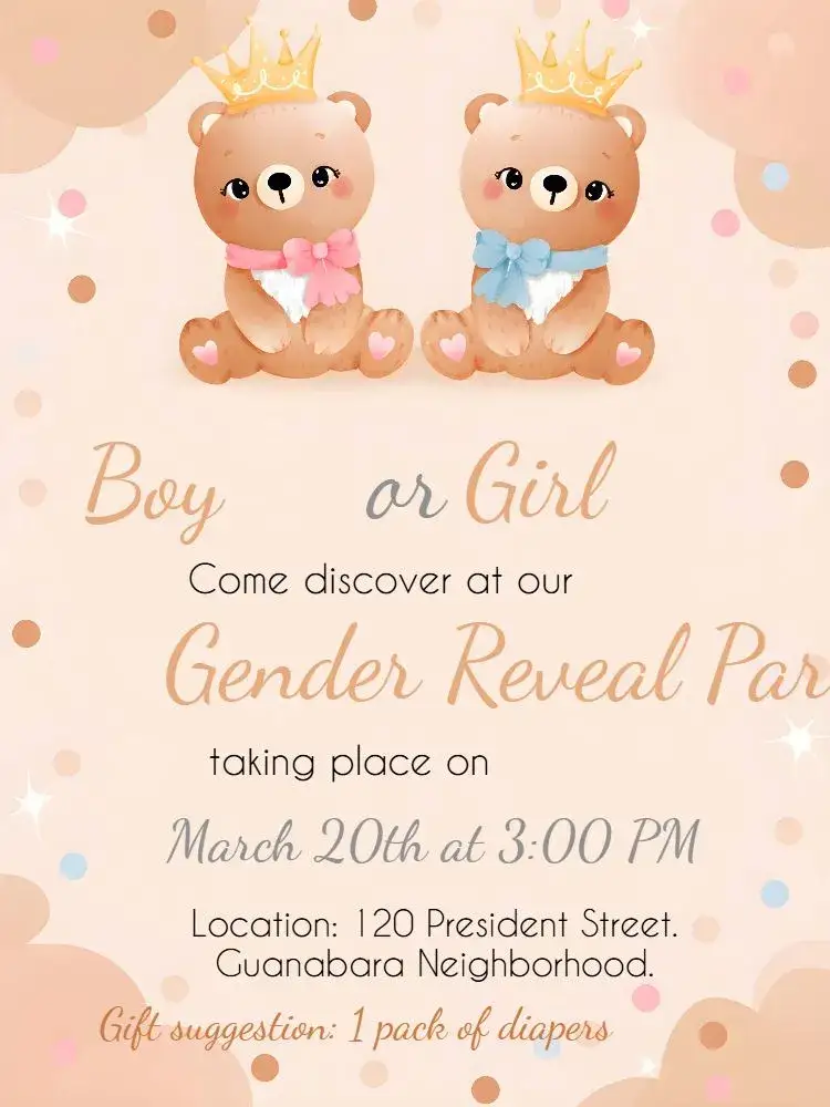Invitation Bear Gender Reveal Tea Party – Gender Reveal theme neutral, delicate, cute, modern, minimalist
