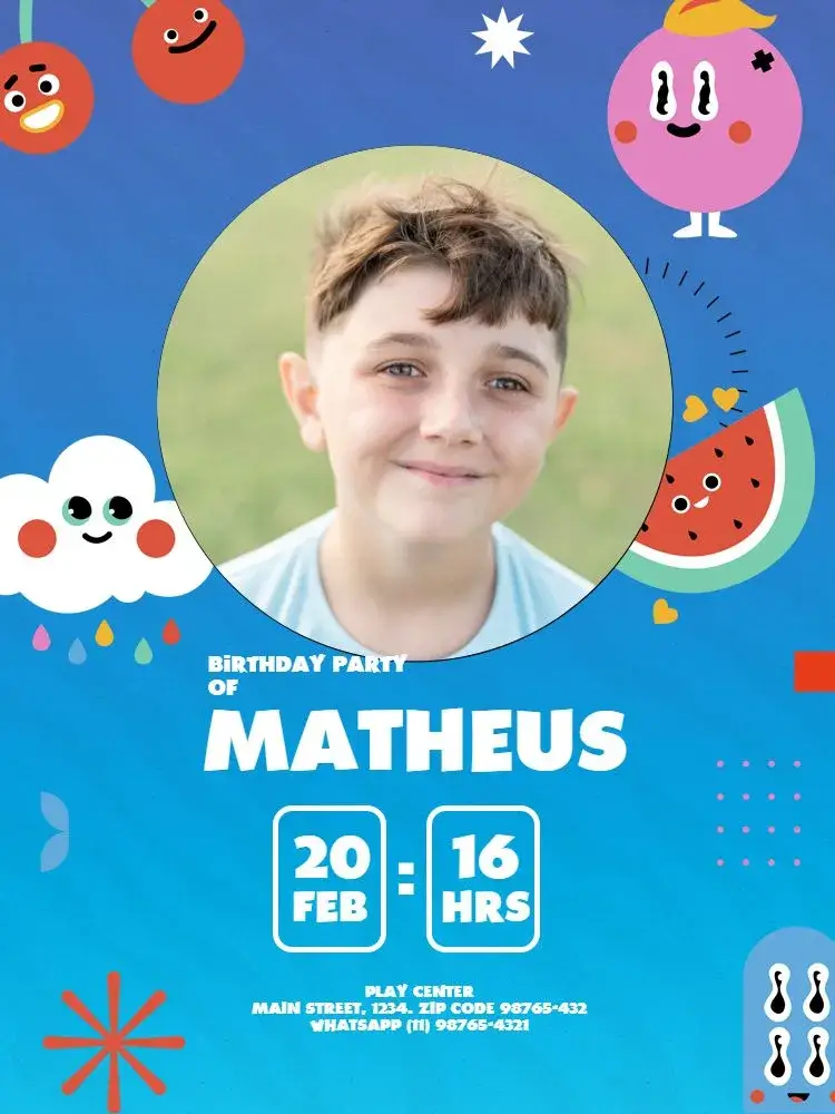 S With Photo Young Male Blue Boy invitation