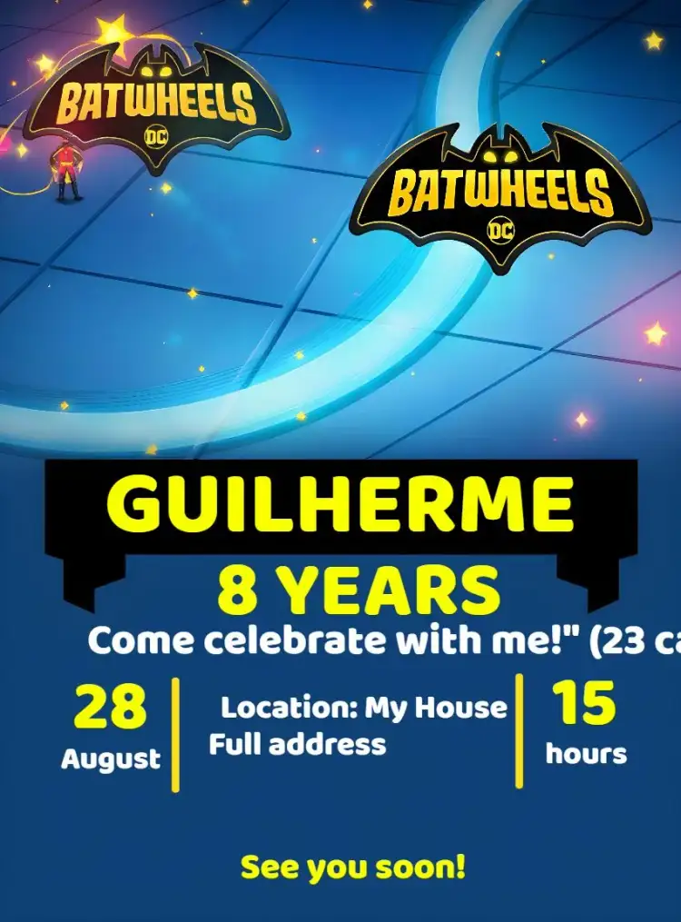 Invitation Blue Batwheels – Most searched for theme modern, colorful, childish, adventure, superheroes