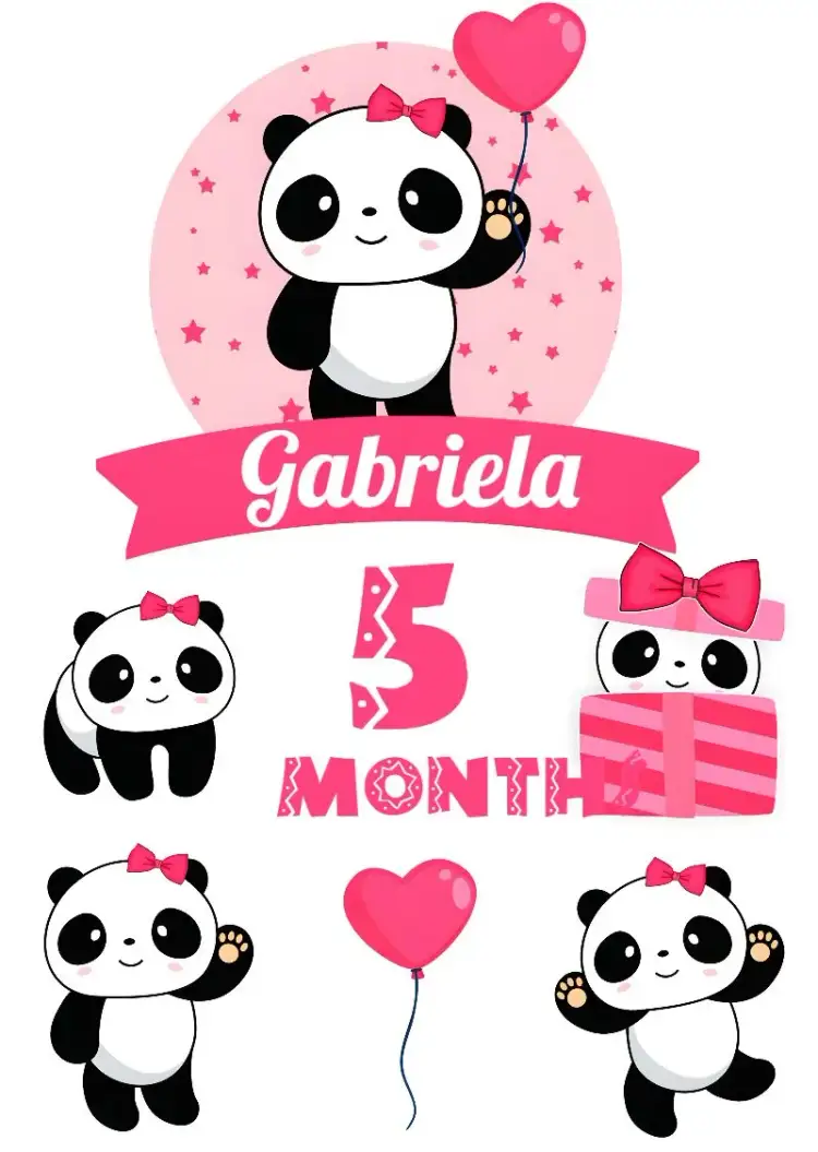 Invitation Topo De Bolo Pandinha Rosa Pink – Cake topper theme colorful, childish, animals, pink, fun, playful