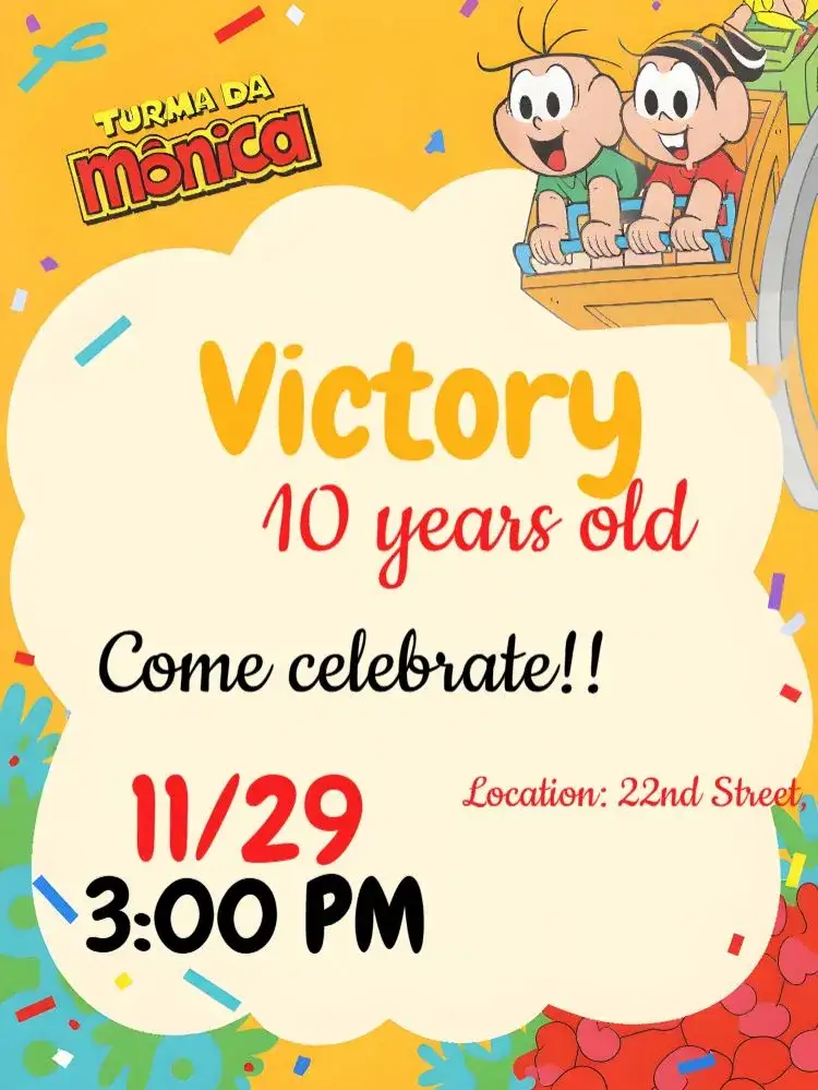 Invitation Russian Monica's Gang – Kids' Birthday Party theme vibrant, fun-filled, themed, child-friendly, colorful, illustrative