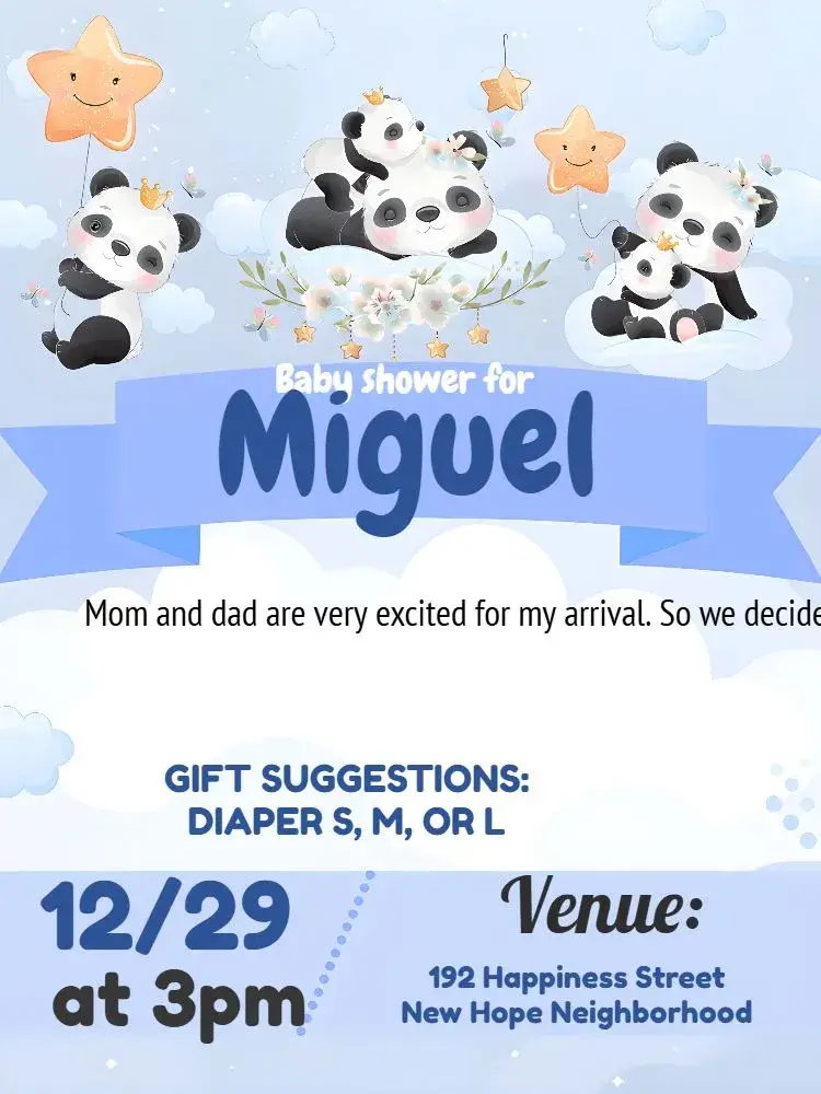 White Panda Diaper Shower invitation