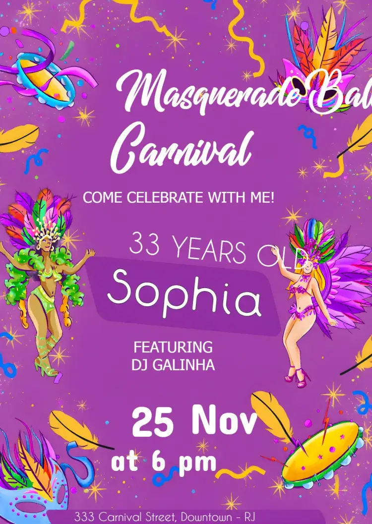Invitation Carnival Ball Confetti – Commemorative Dates theme carnival, vibrant, colorful, festive, fun