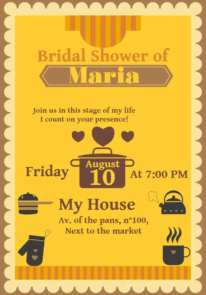 Invitation Bridal Shower Kitchen Tea – Bridal Shower theme modern, elegant, warm colors, rustic style, kitchen graphic elements