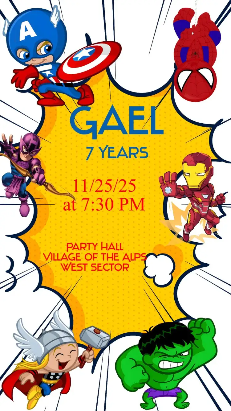 Invitation The Avengers – Kids' Birthday Party theme colorful, bright, modern, themed, fun