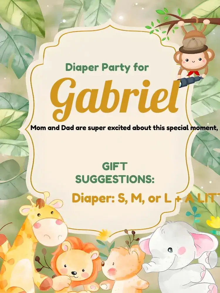 Invitation Safari Giraffe Diaper Shower – Diaper Shower theme safari, animals, watercolor, green and gold, fun, colorful