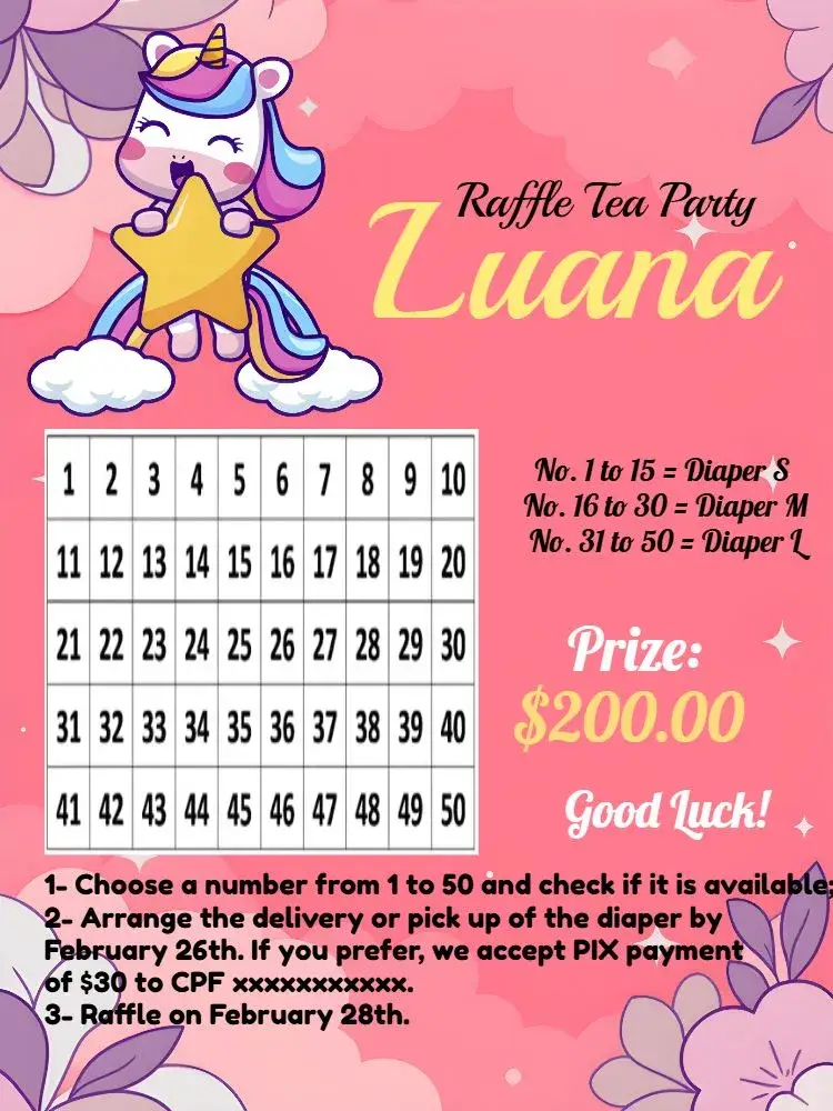 Unicorn Diaper Raffle Tea invitation