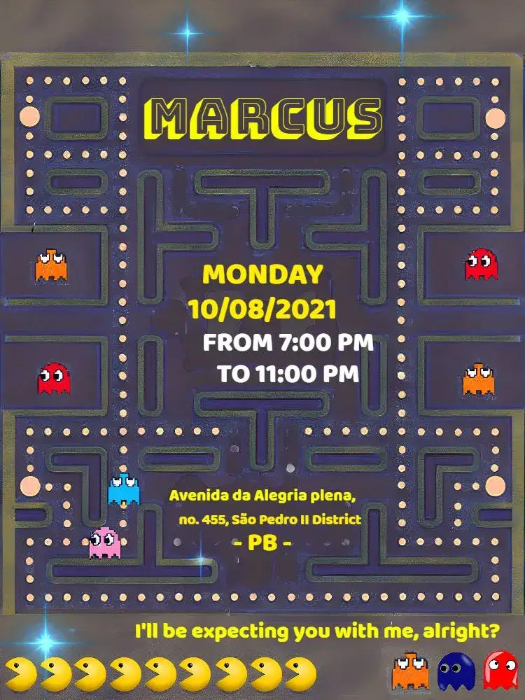 Blue Pac Man invitation