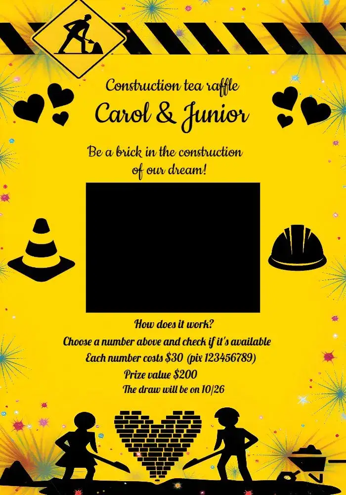 Invitation Black Construction Raffle Tea – Raffle Tea theme modern, construction, black and yellow, industrial, masculine, minimalist