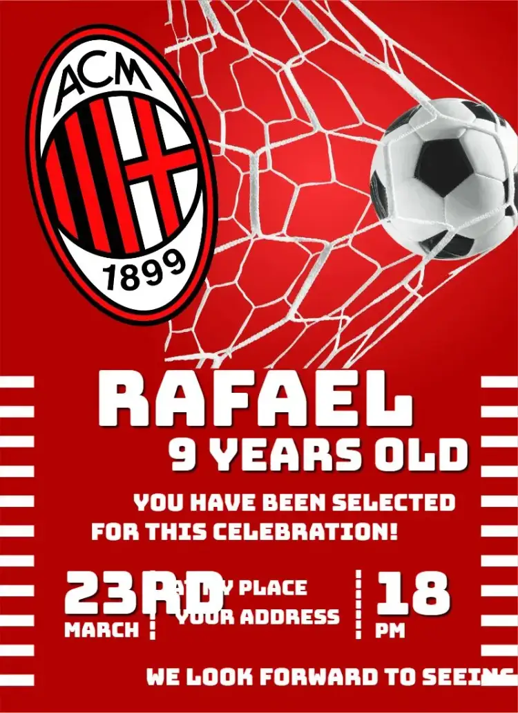 Invitation Milan 1 – Birthday theme football, vibrant, modern, colorful, sporty