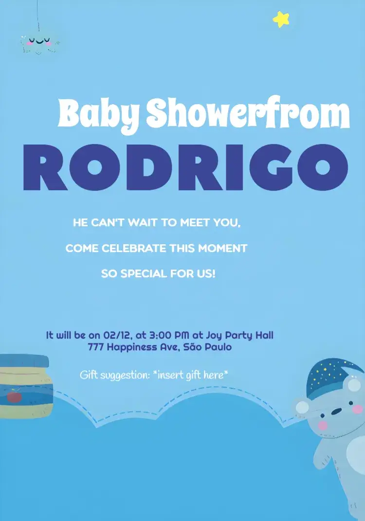 Blue Teddy Bear Baby Shower Stars invitation