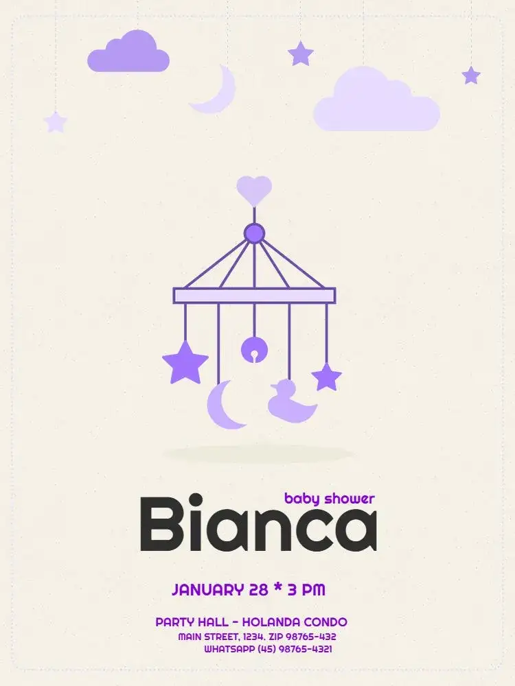 Invitation Delicate Baby Shower Invitation – Diaper Shower theme delicate, minimalistic, purple, playful, childlike, toys