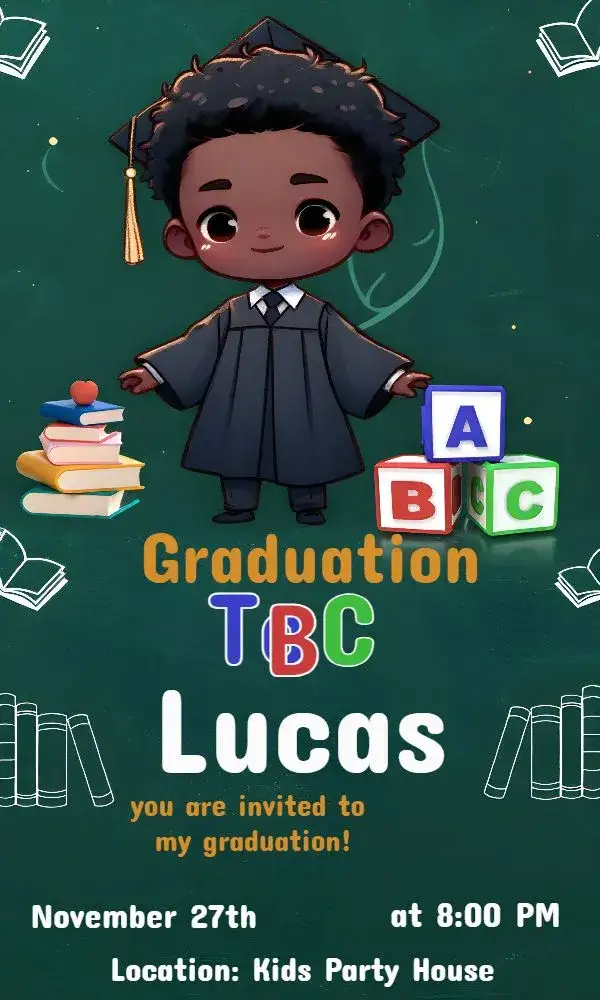 Invitation Black Boy School Graduation Abc – Graduation theme modern, colorful, childish, youthful, fun