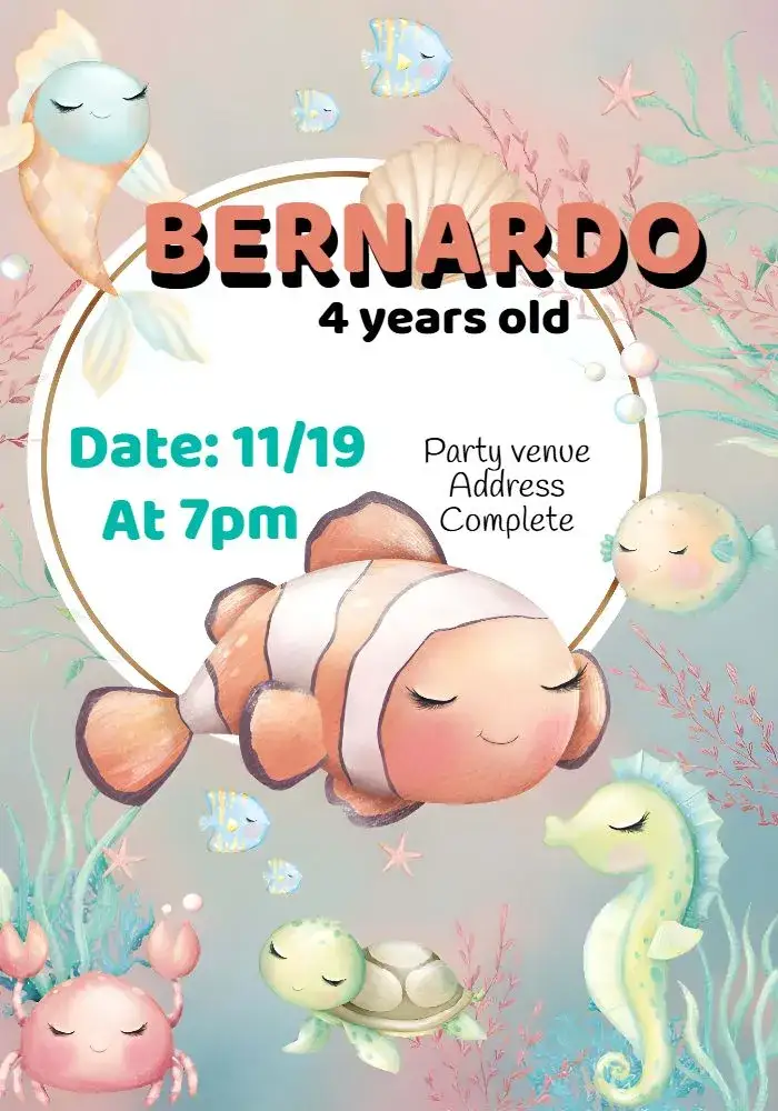 Invitation Under the Sea Logo – Kids' Birthday Party theme under the sea, colorful, fun, childish, thematic