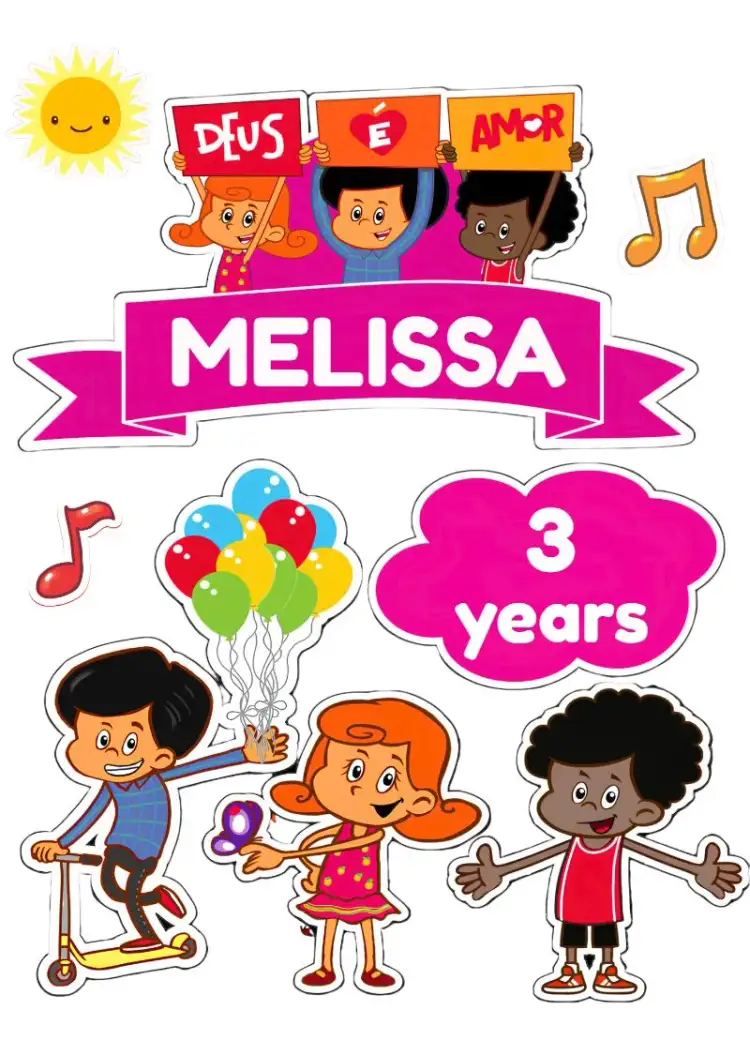 Invitation Top Of Cake 3 Little Words Topper – Most searched for theme colorful, childish, musical, fun, cheerful, modern