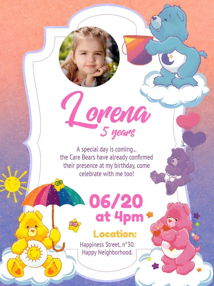 Caring Bears With Iris Photo invitation