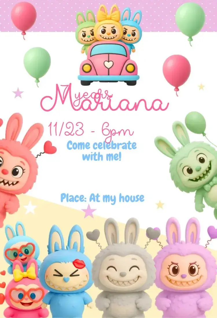 Invite Labubu digital invitation editable and customizable